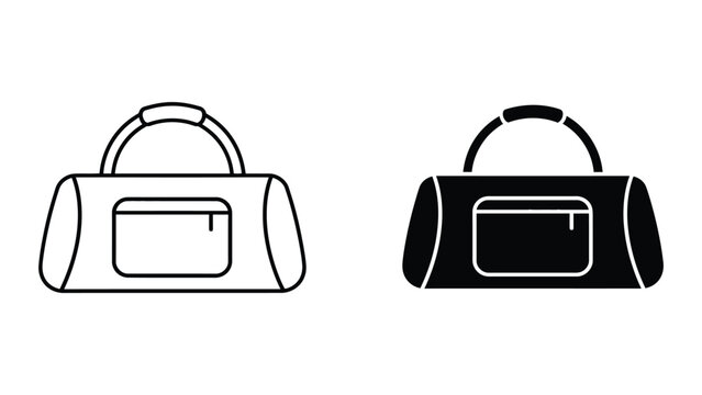 Professional Minimal Vector Icon Duffle bag for gym in line and solid style Editable Stroke, Outline and Solid Style, Black Monochrome, Isolated on White Background