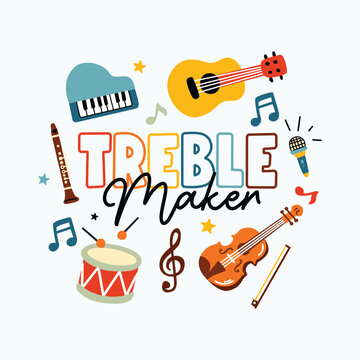 Cute Colorful Musical Instruments Vector Illustration for Kids and Baby