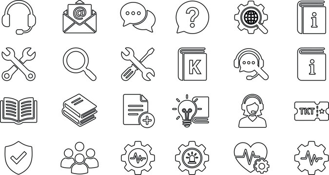Silhouette Icon Set for Customer Support and Knowledge Base Services