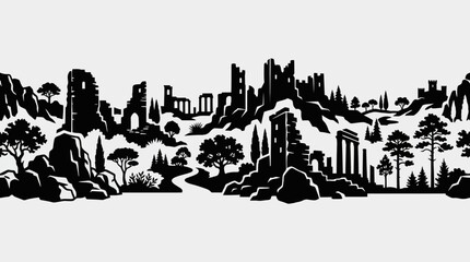 Obraz premium Ancient ruin landscape silhouette