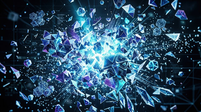 Abstract explosion geometric crystal shards blue digital energy futuristic light Abstract explosion geometric crystal shards blue digital energy