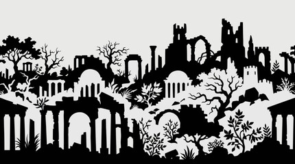 Obraz premium Ancient ruins landscape silhouette