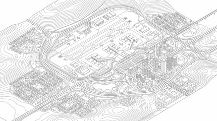 Obraz premium Isometric city plan with airport and skyscraper district