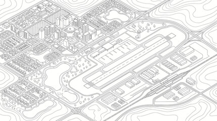 Fototapeta premium Isometric urban planning map with airport and city center layout