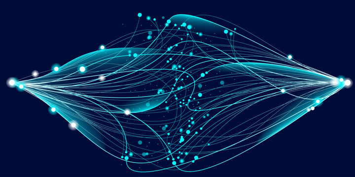Illustration of abstract stream. Artificial intelligence. Big data, technology, AI, data transfer, data flow, large language model, generative AI. Photo stock