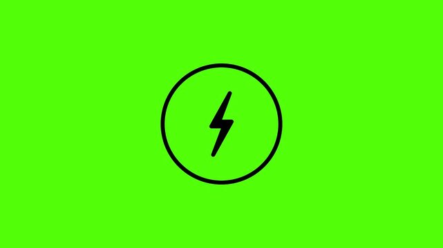 Power Symbol on Bright Green: A stark black lightning bolt within a circle, a universal symbol of energy and power, is set against a vibrant, electric green background.