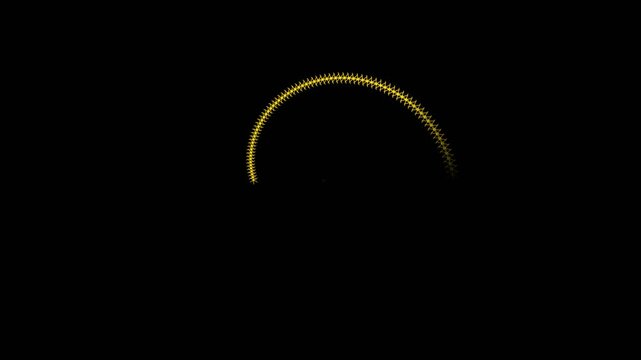 Abstract glowing yellow segmented line rotating on a black background.
