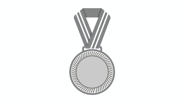 Silver medal award with striped ribbon in minimalist flat vector style for athletic competition success