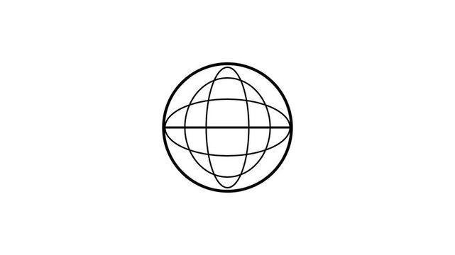 Minimalist Black and White Globe Icon with Intersecting Lines