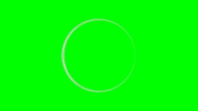 White dotted circle graphic on a green screen background.