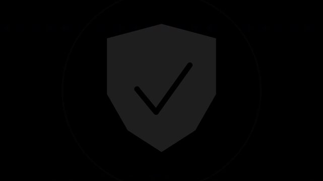 Black security shield with check mark appearing, transparent background animation