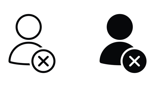 Professional Minimal Vector Icon User delete profile account icon set Editable Stroke, Outline and Solid Style, Black Monochrome, Isolated on White Background