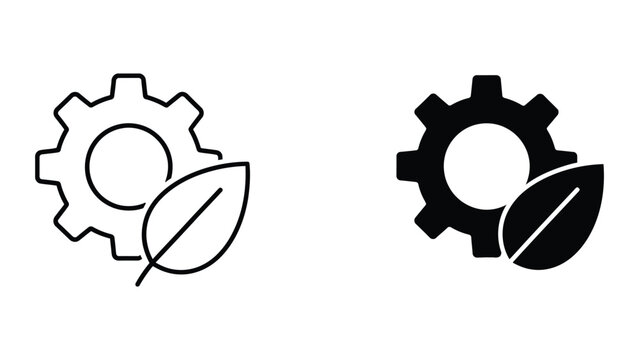 Professional Minimal Vector Icon Eco gear setting icon in linear and solid style Editable Stroke, Outline and Solid Style, Black Monochrome, Isolated on White Background