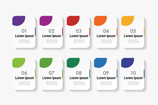 infographic elements template, business concept with 10 steps, rectangle shapes design with multi color label for workflow layout, diagram, annual report, vector