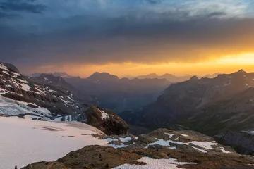 Sunset Glow Over Blüemlisalp and Morgenhorn in the Bernese Alps, Switzerland © schame87