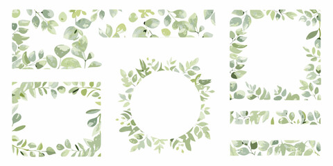eucalyptus leaf frames watercolor style green botanical © Dilip