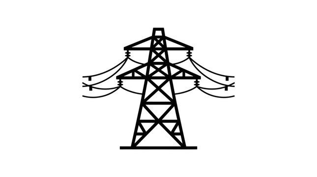High voltage transmission tower with electrical lines