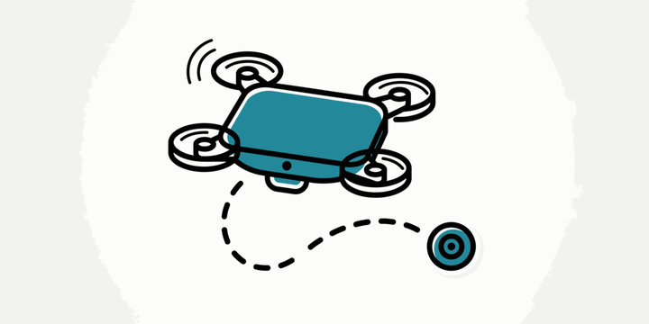 Blue Quadcopter Drone Illustration with Flight Path and Target