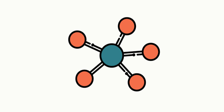 Network topology vector illustration showing a central hub connected to multiple peripheral nodes