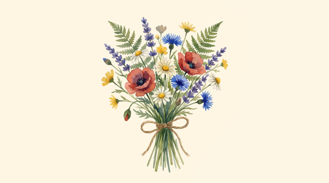 Watercolor Wildflower Bouquet Vector Illustration