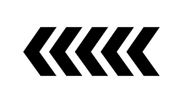 Chevron Arrows: A series of black chevron arrows pointing to the left on a white background, creating a sense of motion and direction.