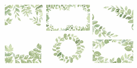 eucalyptus leaf frames watercolor style green botanical © Aduri