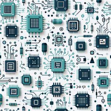 Seamless circuit board tech pattern teal blue flat design