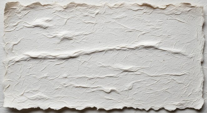 Organic Off-White Handmade Paper Texture with Wavy Lines and Deckled Edges