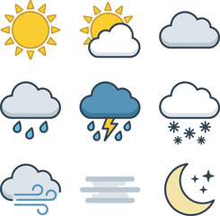 Obraz premium Weather Forecast Icons Flat Style Illustration Set