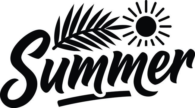 Summer vector typography design with palm leaf and sun
