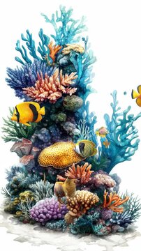 Vibrant underwater scene depicting tropical ocean life, featuring colorful fish, corals, and sea creatures.