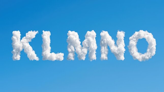 Fluffy white clouds shaped like the letters k l m n and o in blue sky