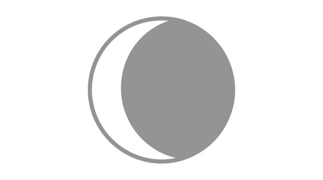Crescent Moon Icon, Half Illuminated, Celestial Body, Astronomy Symbol, Isolated on White Background