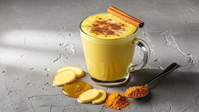 Turmeric golden milk latte with ginger and honey.
