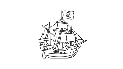 Pirate Ship Line Art Vector Illustration © Dhiyak