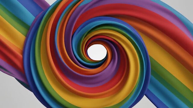 Abstract rainbow colored fabric rolls in a diagonal pattern