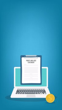 Profit And Loss Statement On Laptop Tax Accounting Financial Report Animation