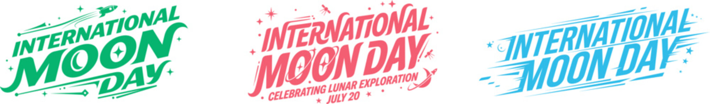 International moon day celebrations logos and typography