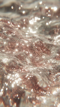 Clear water with sunlight reflections in slow motion. Water surface texture, top view, pink tones with soft beige and white highlights, elegant and luxurious background
