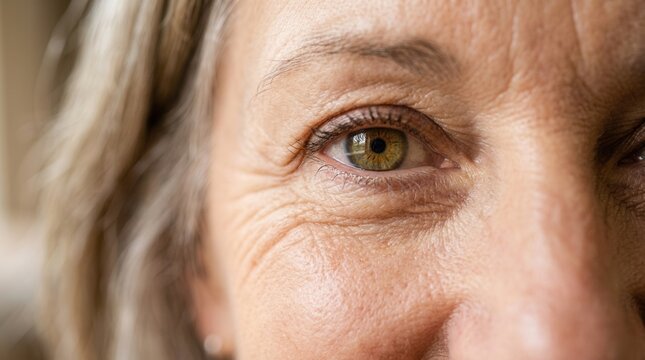 Close-up of mature woman's eye with authentic expression