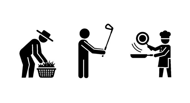 Three black silhouette icons of different professions.