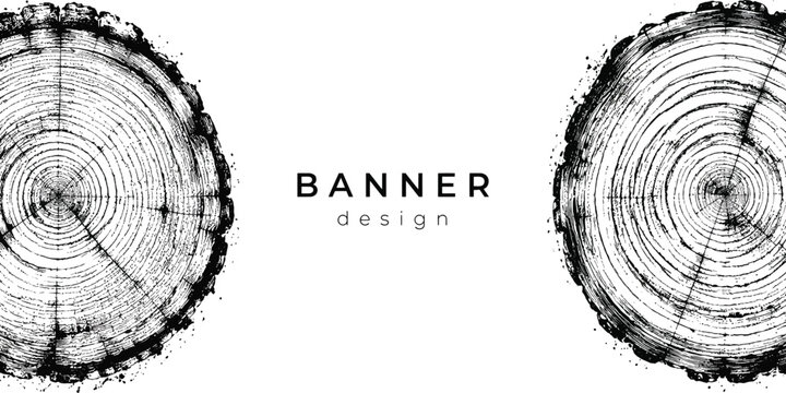 Tree trunk cross section cut growth rings pattern design element  banner template