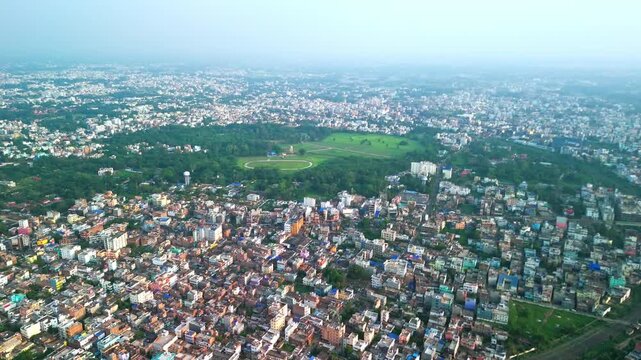 4K Aerial Top down Buildings and Apartment with Multiple Building aerial. Urban Buildings and Apartment at bridge road at Delhi. Cinematic cityscape drone shot. Noida Buildings.