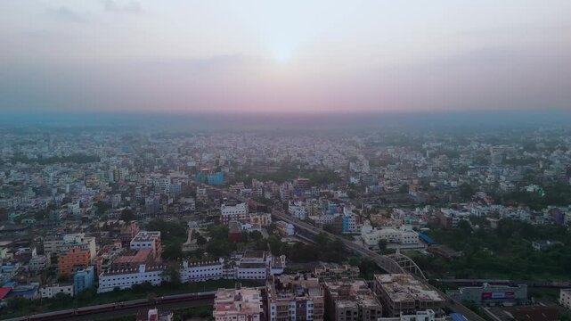 4K Aerial Top down Buildings and Apartment with Multiple Building aerial. Urban Buildings and Apartment at bridge road at Delhi. Cinematic cityscape drone shot. Noida Buildings.