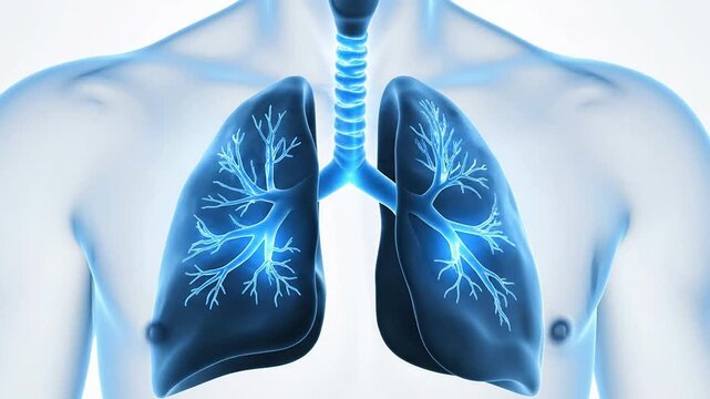 Detailed Human Anatomy Illustration Featuring Lungs With A Glowing Oxygen Flow In Medical Context