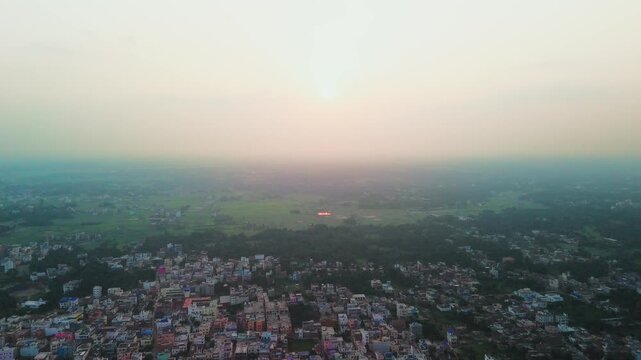 4K Aerial Top down Buildings and Apartment with Multiple Building aerial. Urban Buildings and Apartment at bridge road at Delhi. Cinematic cityscape drone shot. Noida Buildings.