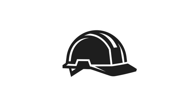 Black and white construction safety helmet icon
