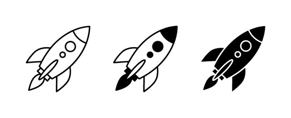 Obraz premium Rocket Icons, Spacecraft Symbols, Blast Off Graphics, Vector Set for Exploration and Innovation