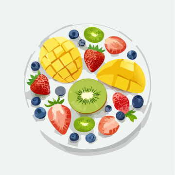 Bunte Obstplatte mit frischen Beeren und exotischen Fr&uuml;chten