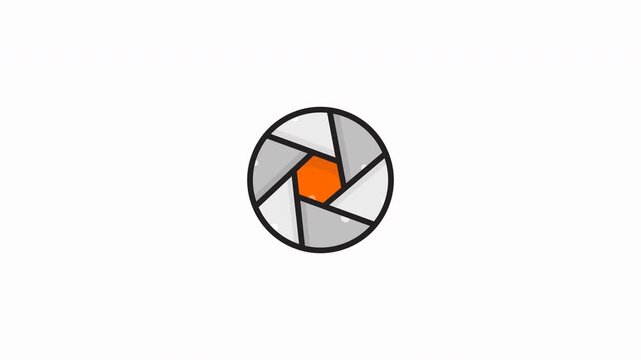 Grey orange camera aperture icon for graphic designs, logos, websites. Circular geometric design perfect for photography businesses, technology companies.